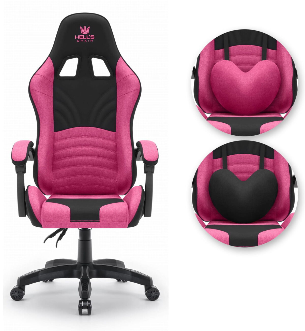 Геймерське комп'ютерне крісло Hell's Chair Rainbow 2.0 Pink Black тканина - Зображення 6