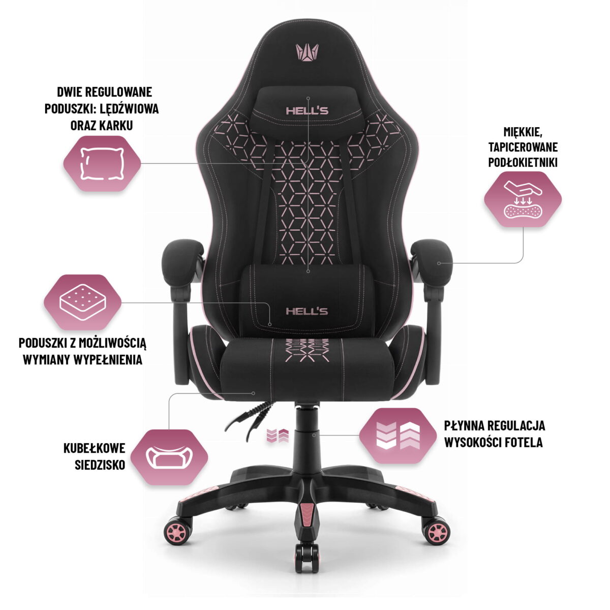 Геймерське ігрове комп'ютерне крісло Hell's Chair HC-1008 Black Pink 2.0 тканина/сітка - Зображення 6
