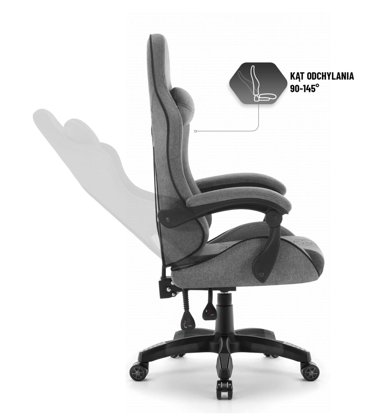 Геймерське ігрове комп'ютерне крісло Hell's Chair HC-1008 Grey Black 2.0 тканина/сітка - Зображення 7
