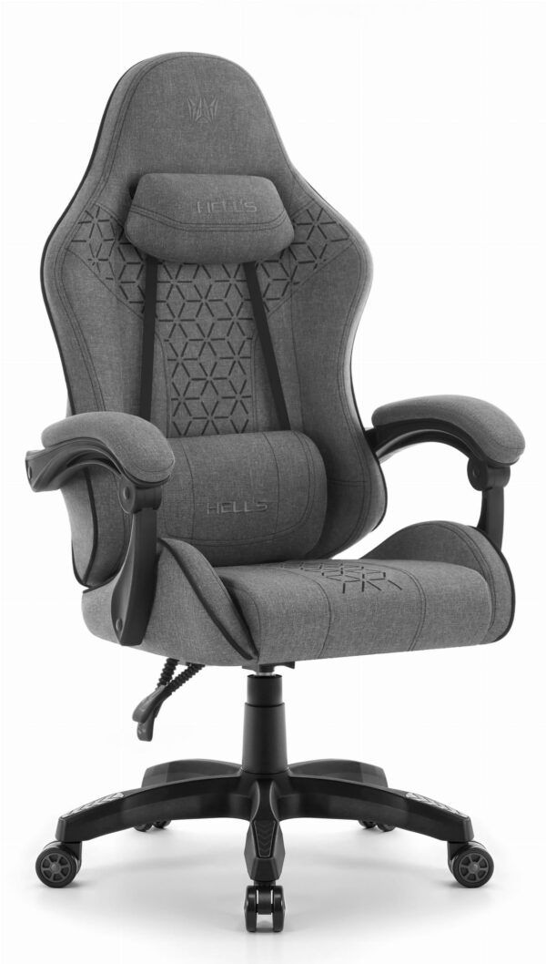 Геймерське ігрове комп'ютерне крісло Hell's Chair HC-1008 Grey Black 2.0 тканина/сітка