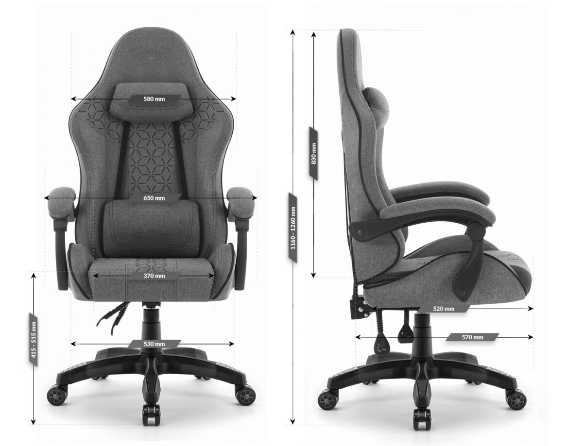Геймерське ігрове комп'ютерне крісло Hell's Chair HC-1008 Grey Black 2.0 тканина/сітка - Зображення 8