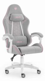 Геймерське ігрове комп'ютерне крісло Hell's Chair HC-1008 Grey Pink 2.0 тканина/сітка