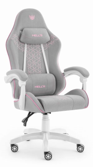 Геймерське ігрове комп'ютерне крісло Hell's Chair HC-1008 Grey Pink 2.0 тканина/сітка