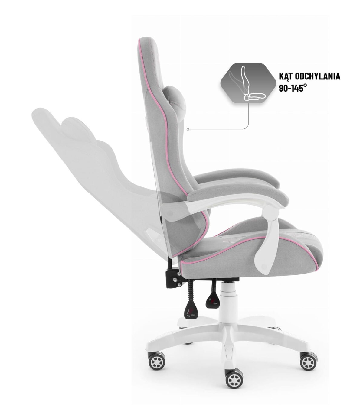 Геймерське ігрове комп'ютерне крісло Hell's Chair HC-1008 Grey Pink 2.0 тканина/сітка - Зображення 8