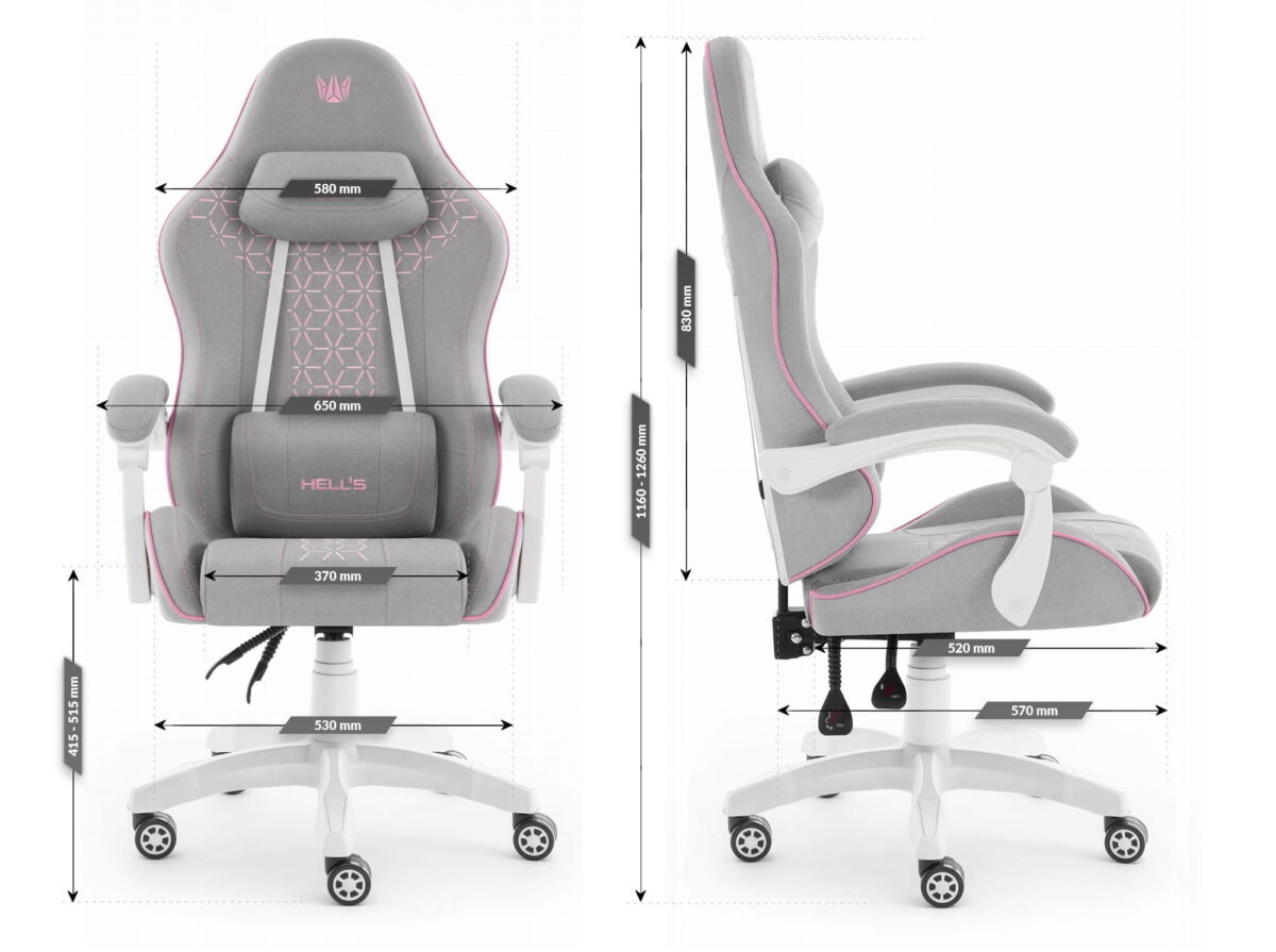 Геймерське ігрове комп'ютерне крісло Hell's Chair HC-1008 Grey Pink 2.0 тканина/сітка - Зображення 9