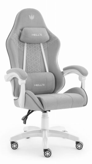 Геймерське ігрове комп'ютерне крісло Hell's Chair HC-1008 Grey White 2.0 тканина/сітка