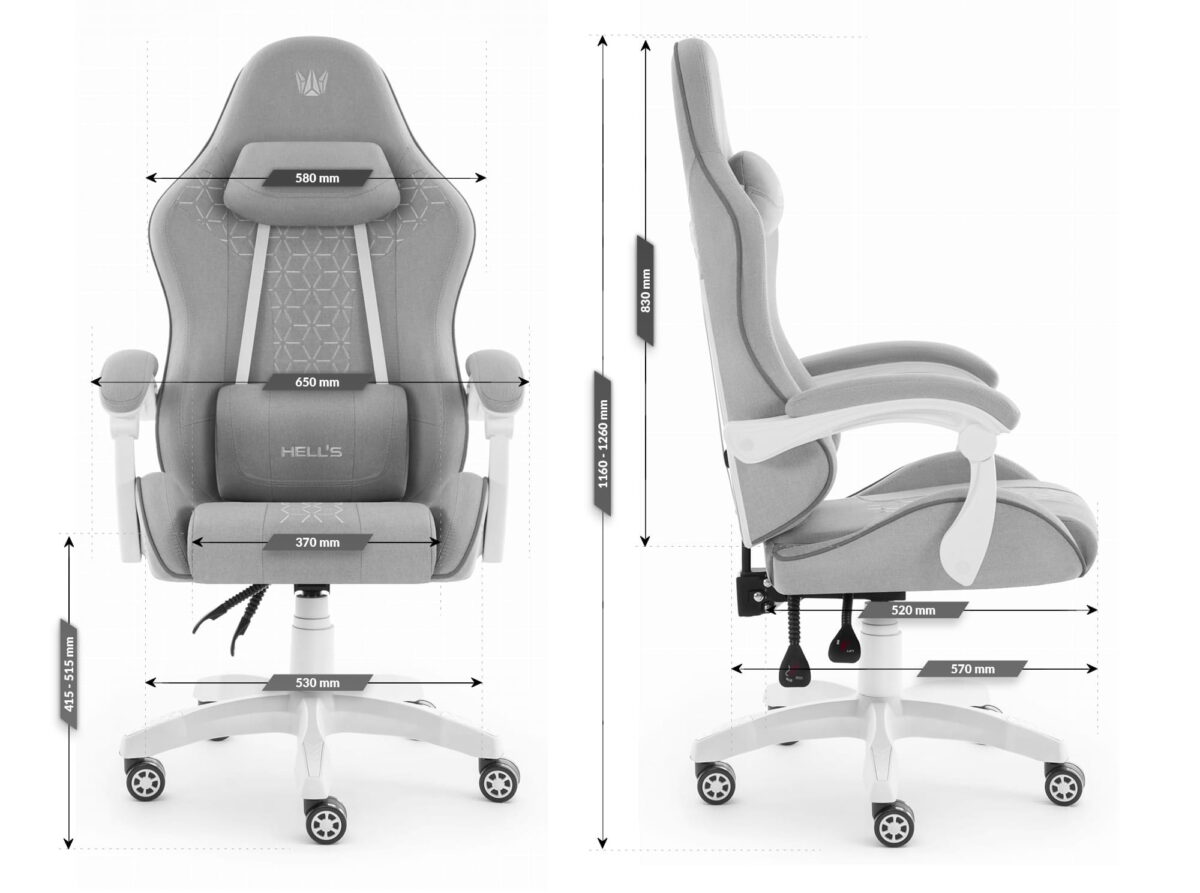 Геймерське ігрове комп'ютерне крісло Hell's Chair HC-1008 Grey White 2.0 тканина/сітка - Зображення 8