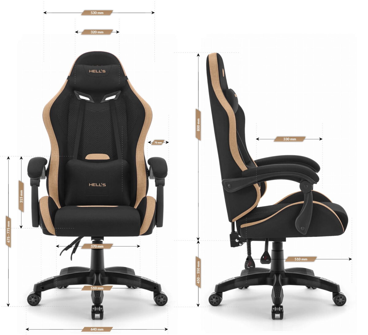 Геймерське ігрове комп'ютерне крісло Hell's Chair HC-1012 Black Biege тканина/замша - Зображення 9