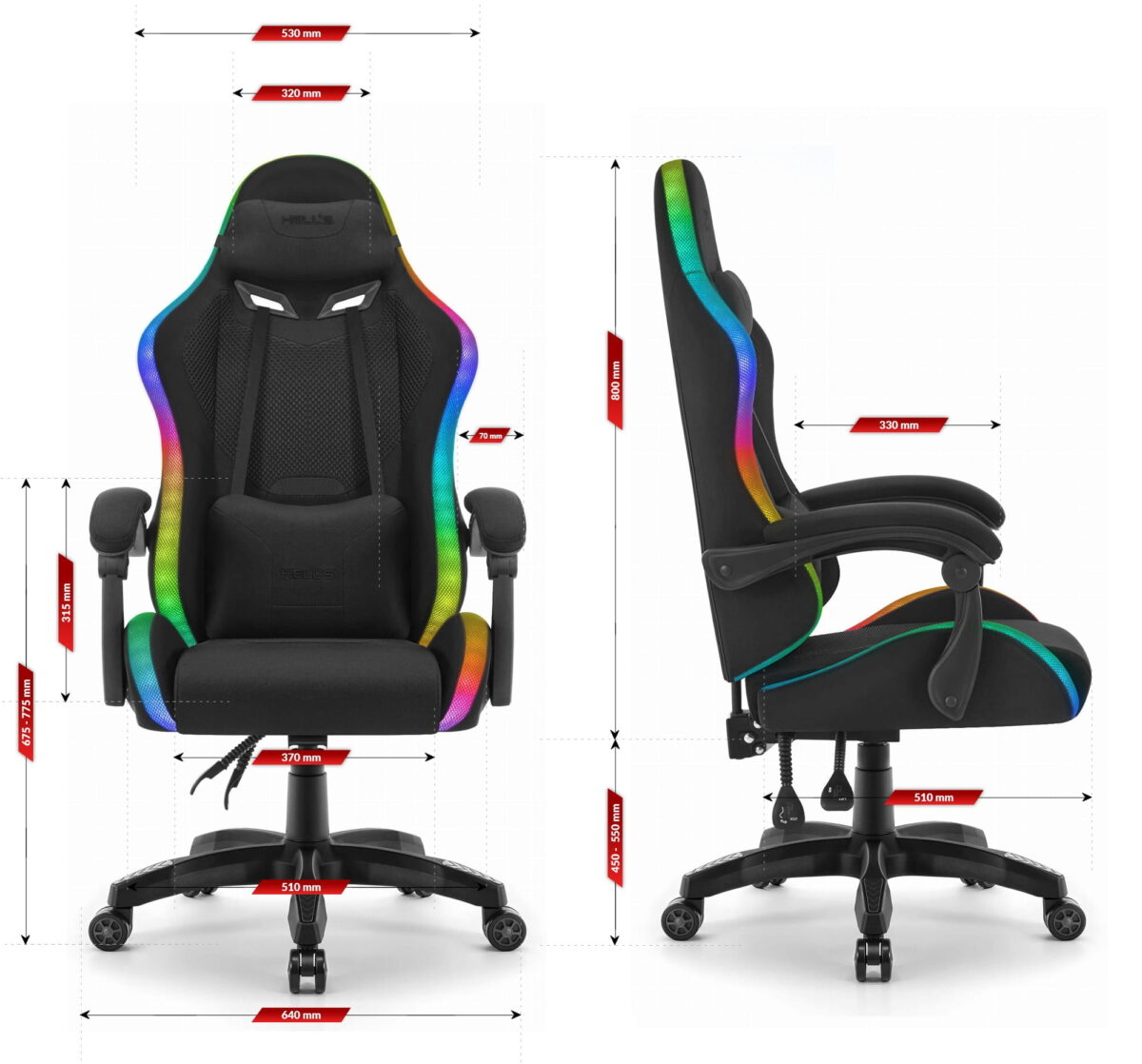 Геймерське ігрове комп'ютерне крісло Hell's Chair HC-1012 Black LED RGB тканина - Зображення 10