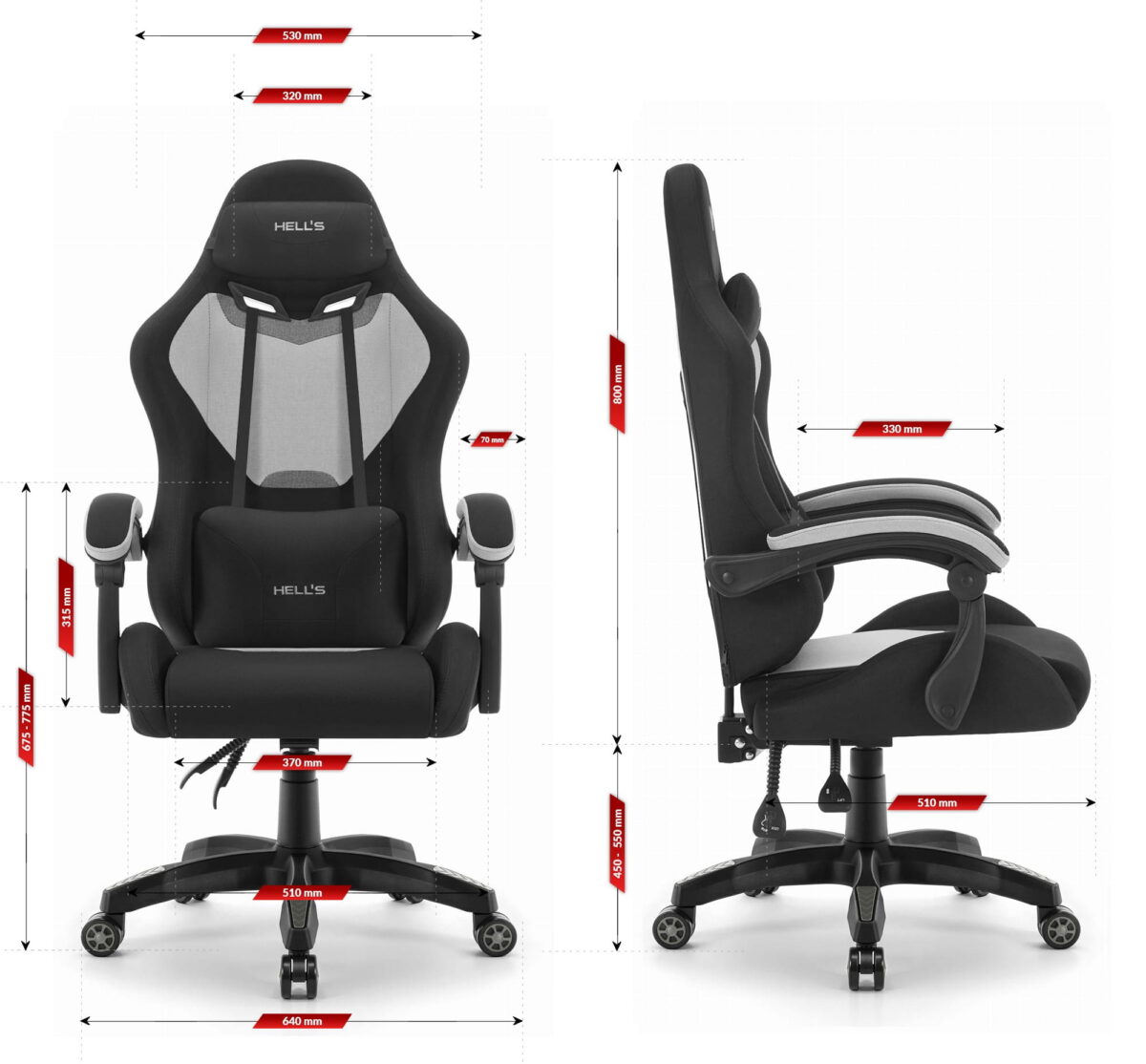 Геймерське ігрове комп'ютерне крісло Hell's Chair HC-1012 Black Grey тканина - Зображення 9