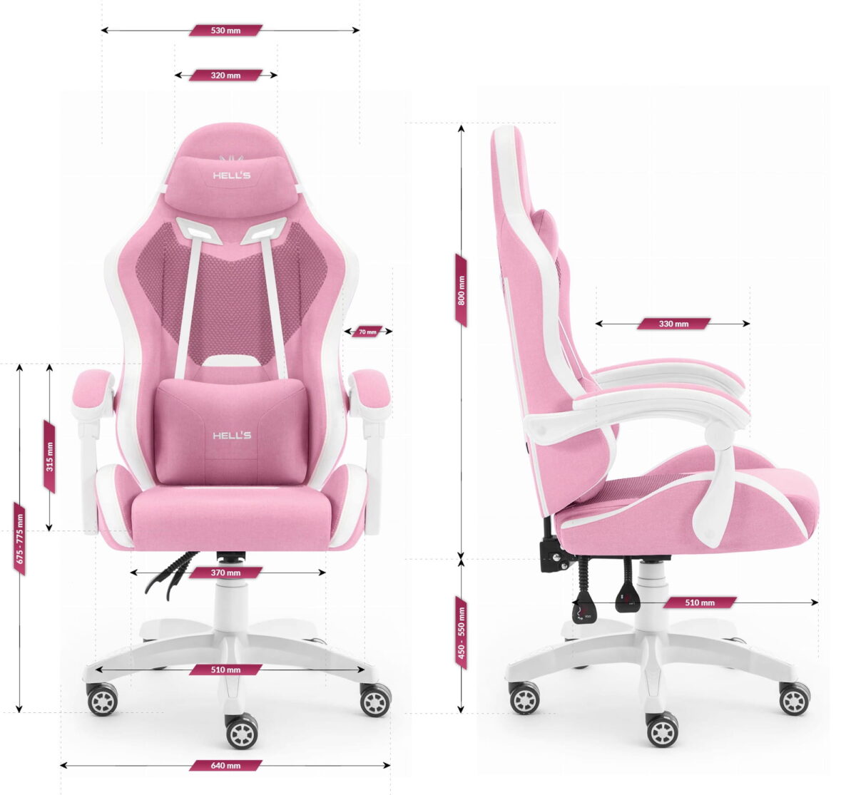 Геймерське ігрове комп'ютерне крісло Hell's Chair HC-1012 Pink White тканина - Зображення 9