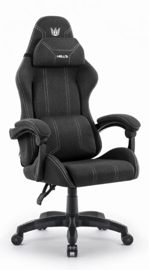 Геймерське ігрове комп'ютерне крісло Hell's Chair HC-1014 Black White тканина