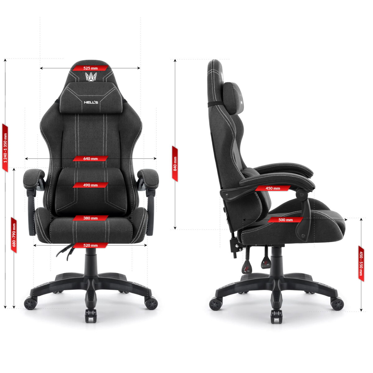 Геймерське ігрове комп'ютерне крісло Hell's Chair HC-1014 Black White тканина - Зображення 10