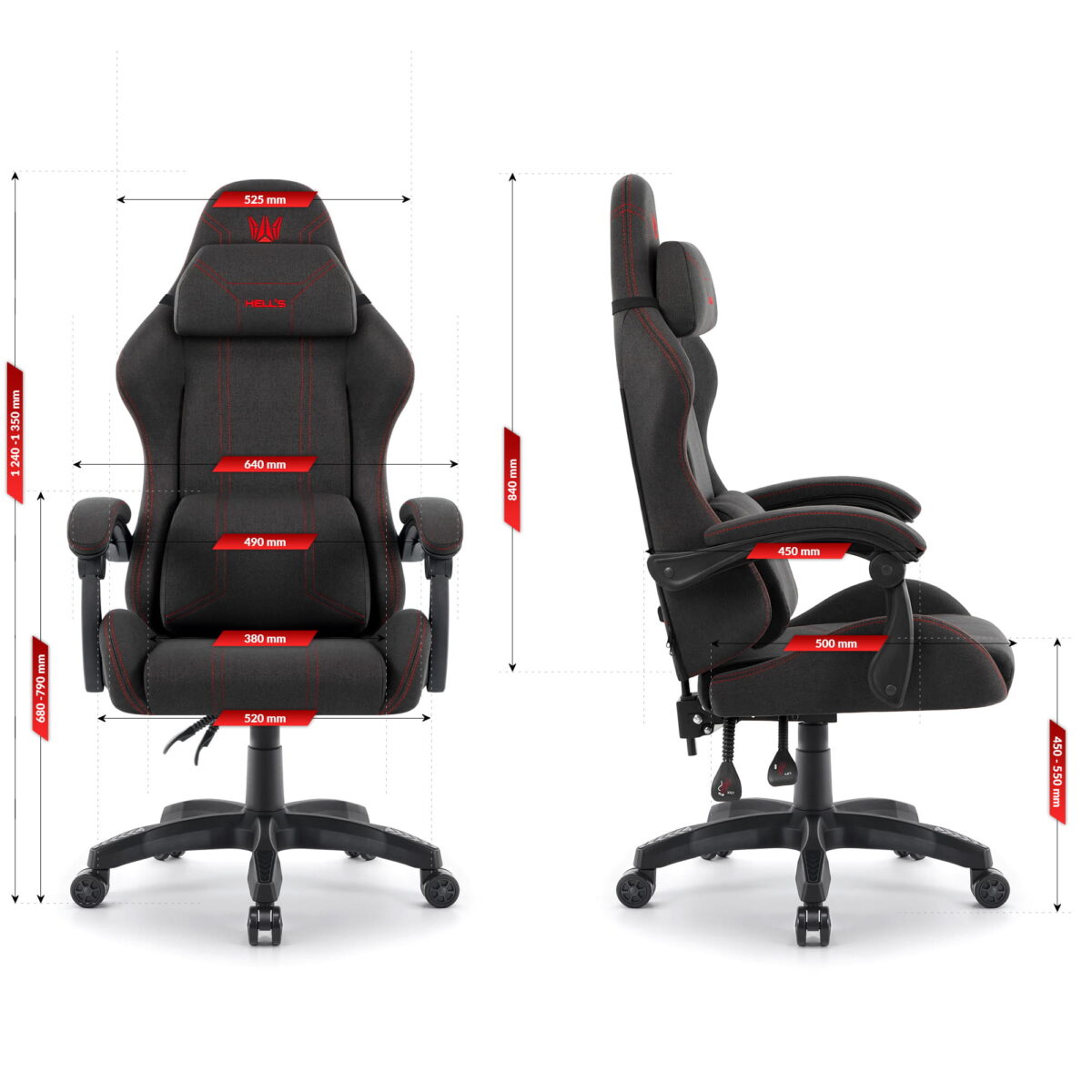 Геймерське ігрове комп'ютерне крісло Hell's Chair HC-1014 Black Red тканина - Зображення 10