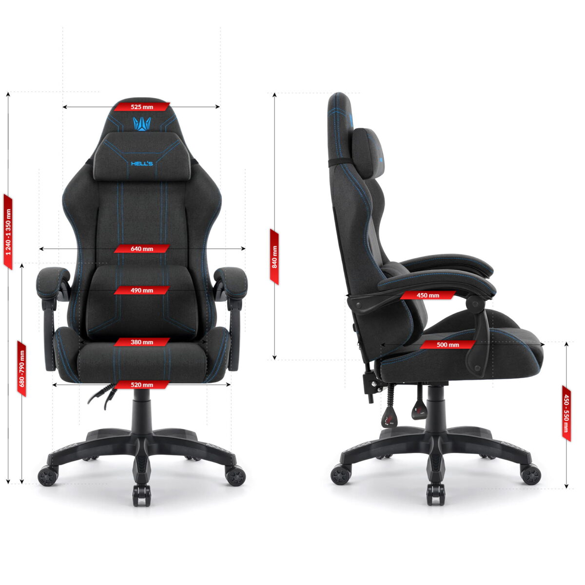 Геймерське ігрове комп'ютерне крісло Hell's Chair HC-1014 Black Blue тканина - Зображення 7