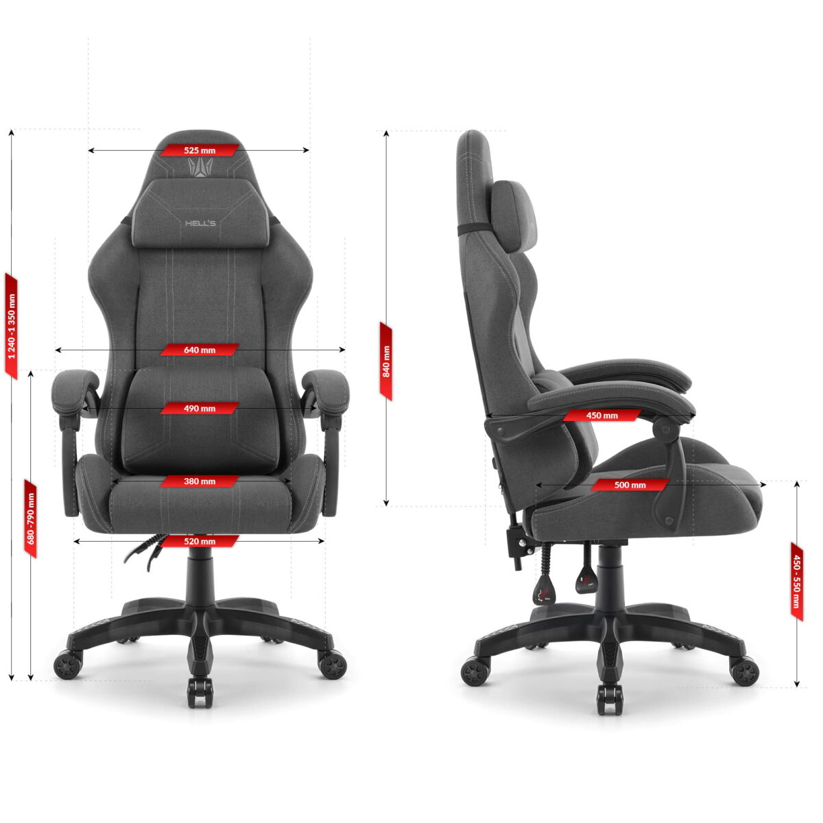 Геймерське ігрове комп'ютерне крісло Hell's Chair HC-1014 Grey Black тканина - Зображення 10