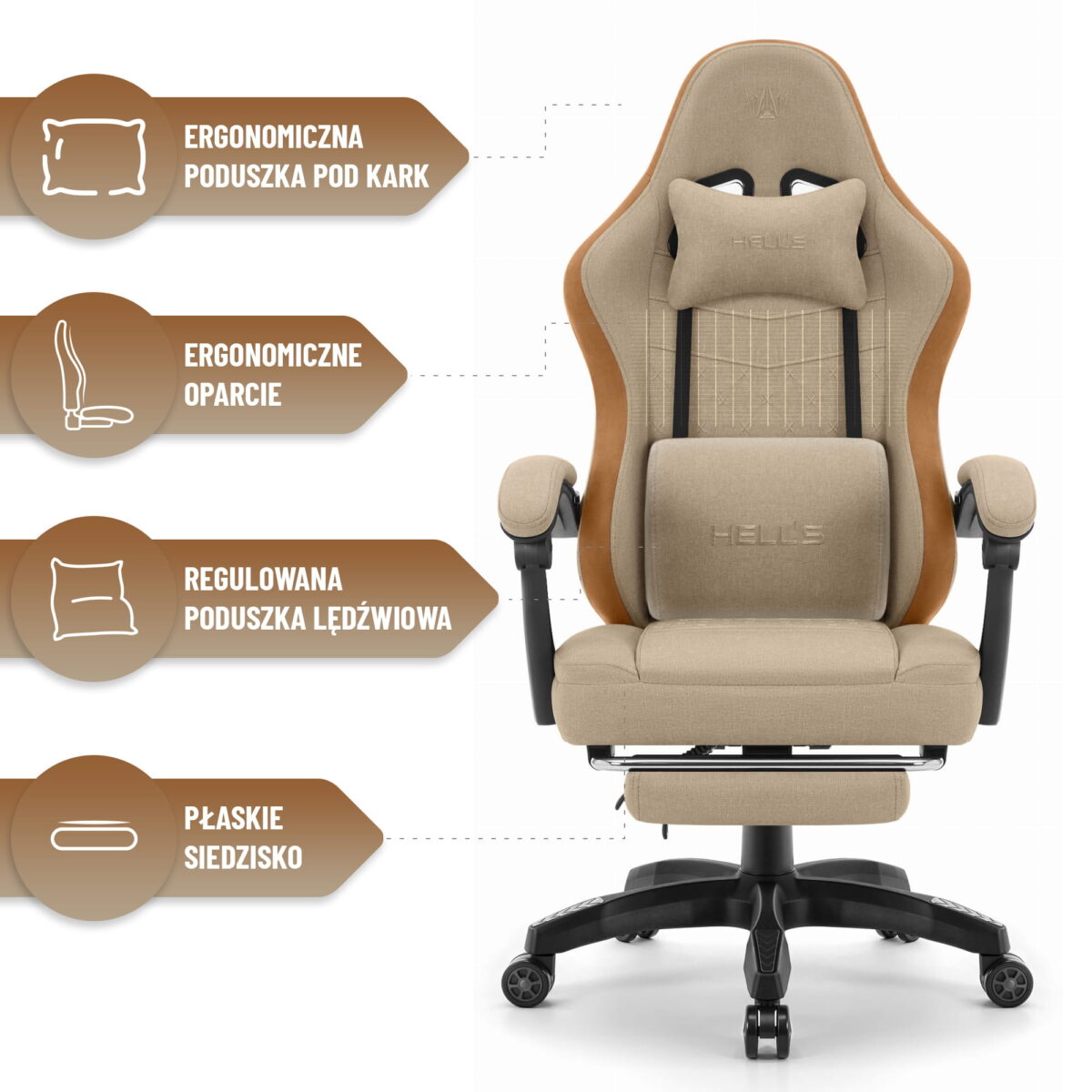 Геймерське комп'ютерне ігрове крісло Hell's Chair HC-1015 Beige тканина - Зображення 8