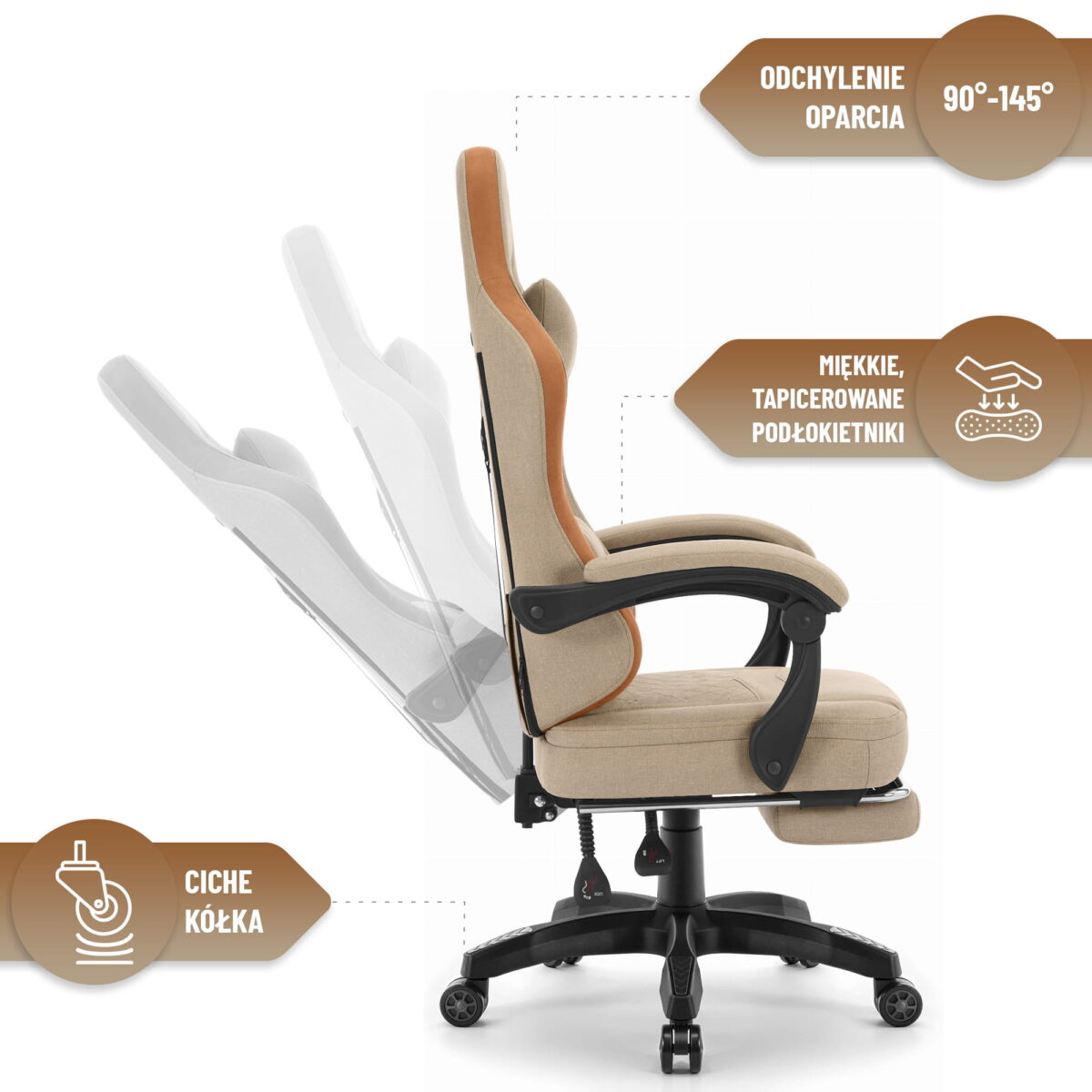 Геймерське комп'ютерне ігрове крісло Hell's Chair HC-1015 Beige тканина - Зображення 9