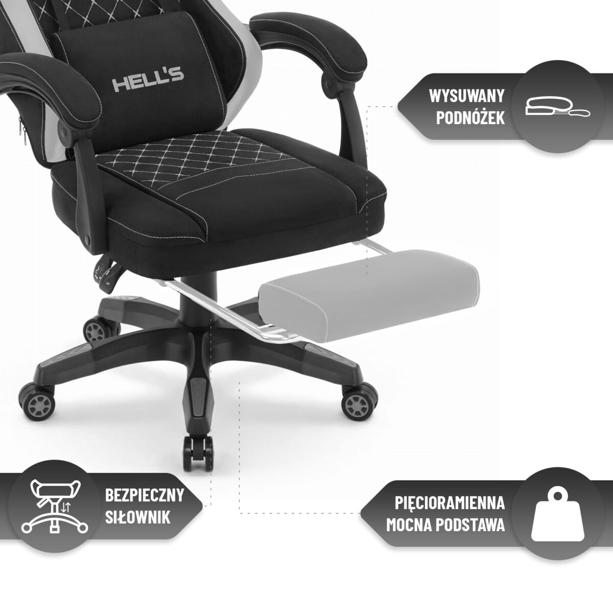 Геймерське комп'ютерне ігрове крісло Hell's Chair HC-1015 Black Grey тканина - Зображення 9