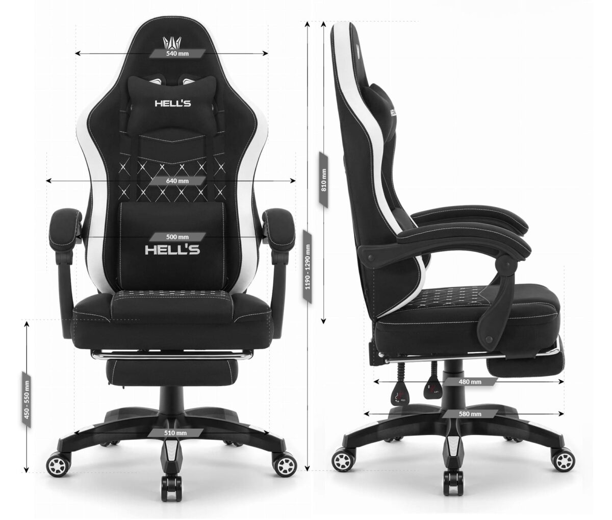 Геймерське комп'ютерне крісло Hell's Chair HC-1015 Grey White тканина - Зображення 12