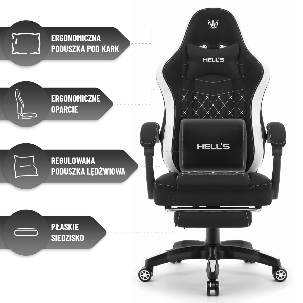 Геймерське комп'ютерне крісло Hell's Chair HC-1015 Grey White тканина - Зображення 8