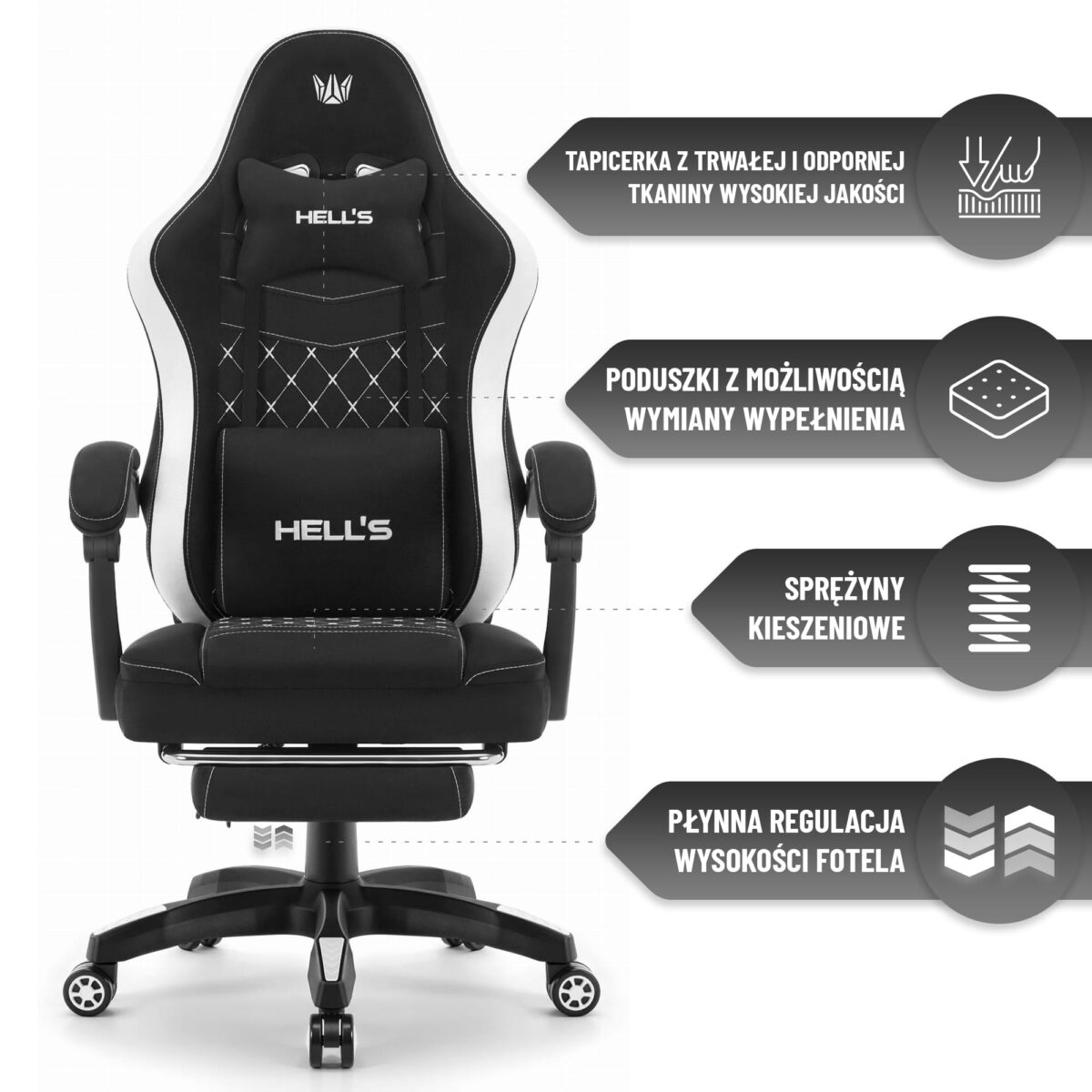 Геймерське комп'ютерне крісло Hell's Chair HC-1015 Grey White тканина - Зображення 10