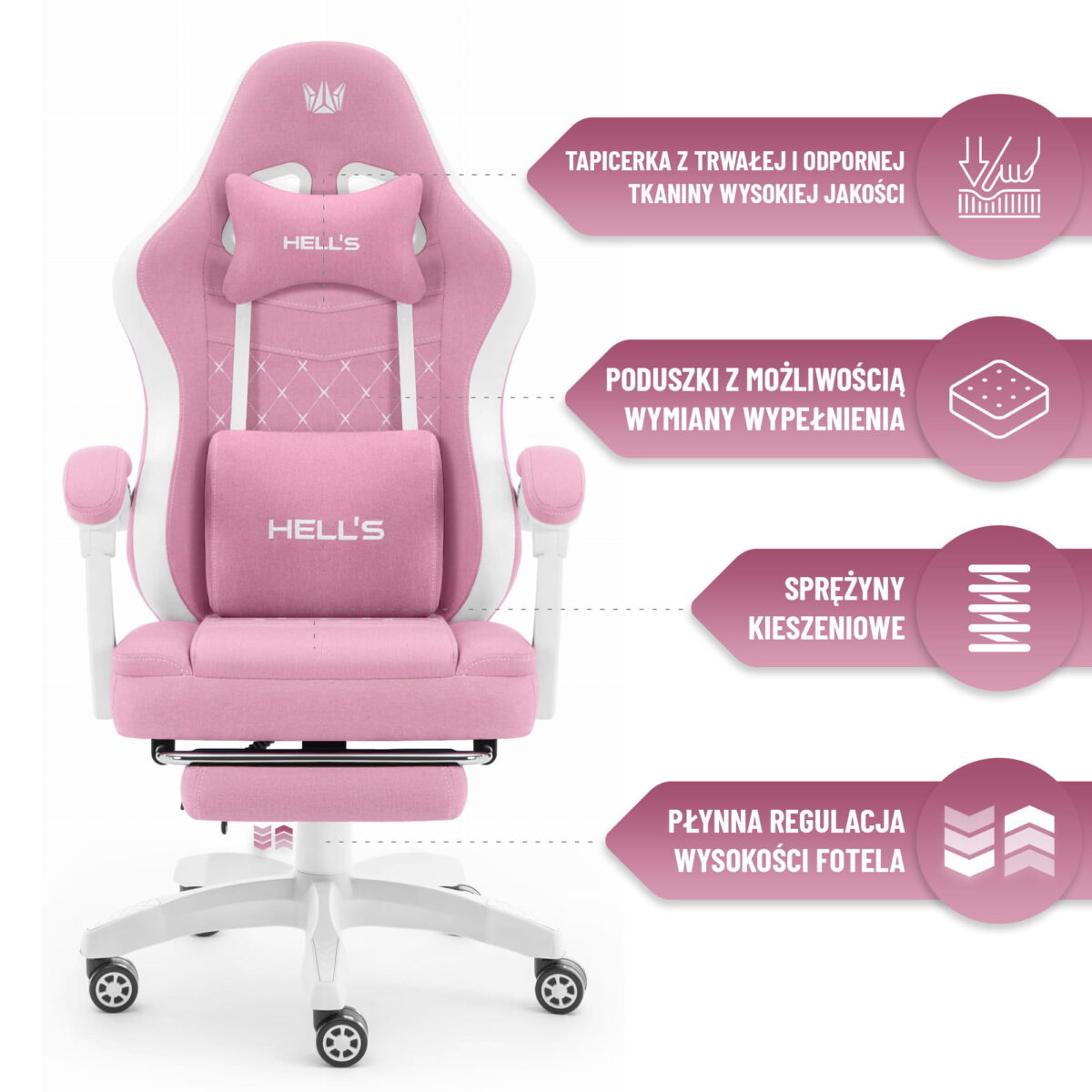 Геймерське комп'ютерне крісло Hell's Chair HC-1015 Pink White тканина - Зображення 9