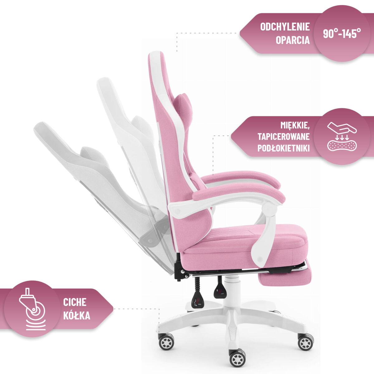 Геймерське комп'ютерне крісло Hell's Chair HC-1015 Pink White тканина - Зображення 10