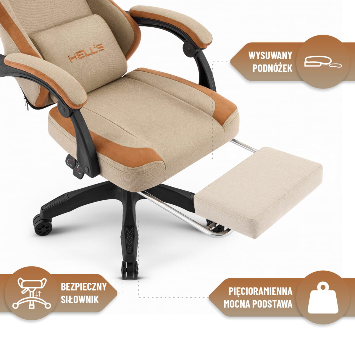 Геймерське комп'ютерне крісло Hell's Chair HC-1016 Beige тканина - Зображення 10