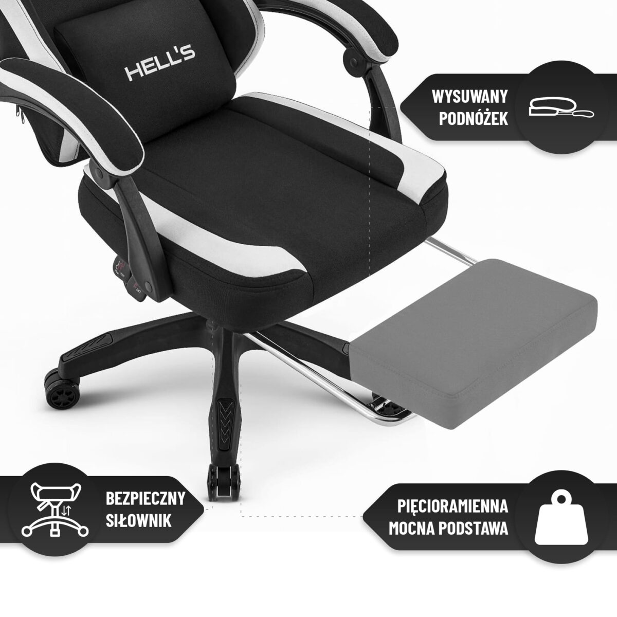 Геймерське комп'ютерне крісло Hell's Chair HC-1016 Black White тканина - Зображення 11