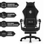 Геймерське комп'ютерне крісло Hell's Chair HC-1016 Black White тканина - Зображення 8