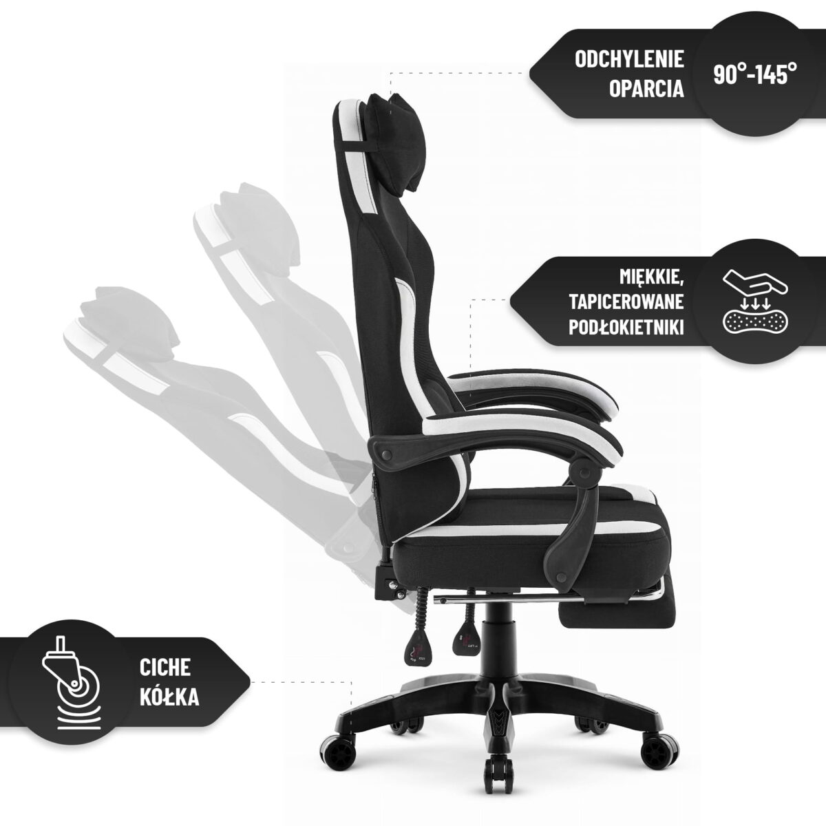 Геймерське комп'ютерне крісло Hell's Chair HC-1016 Black White тканина - Зображення 10