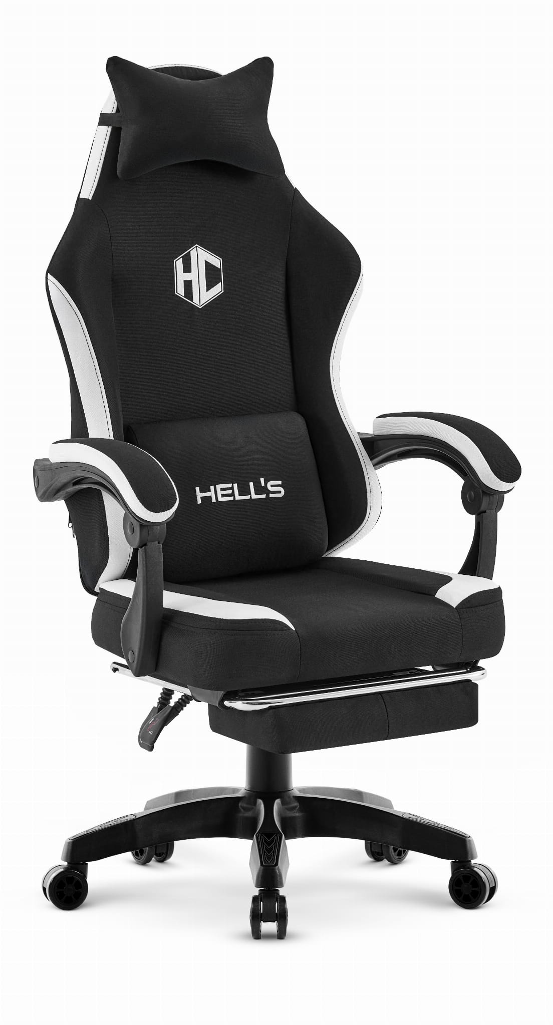Fotel-gamingowy-Hells-Chair-HC-1016-Black-White-Czarny-Bialy-Tkanina Геймерське комп'ютерне крісло Hell's Chair HC-1016 Gey Black тканина
