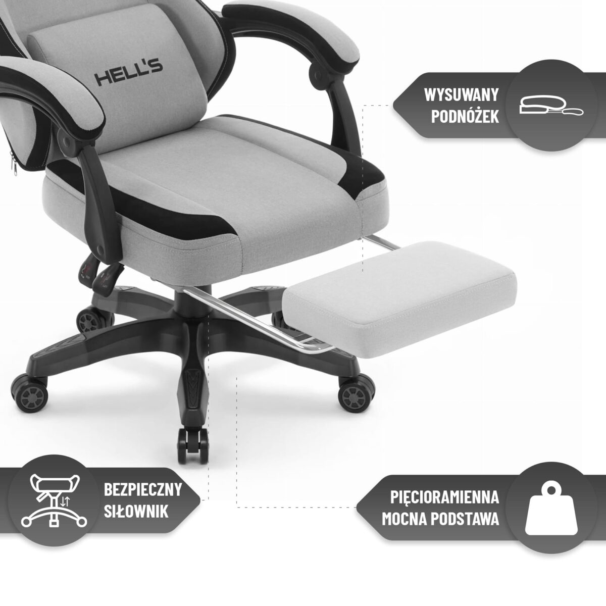 Геймерське комп'ютерне крісло Hell's Chair HC-1016 Gey Black тканина - Зображення 10