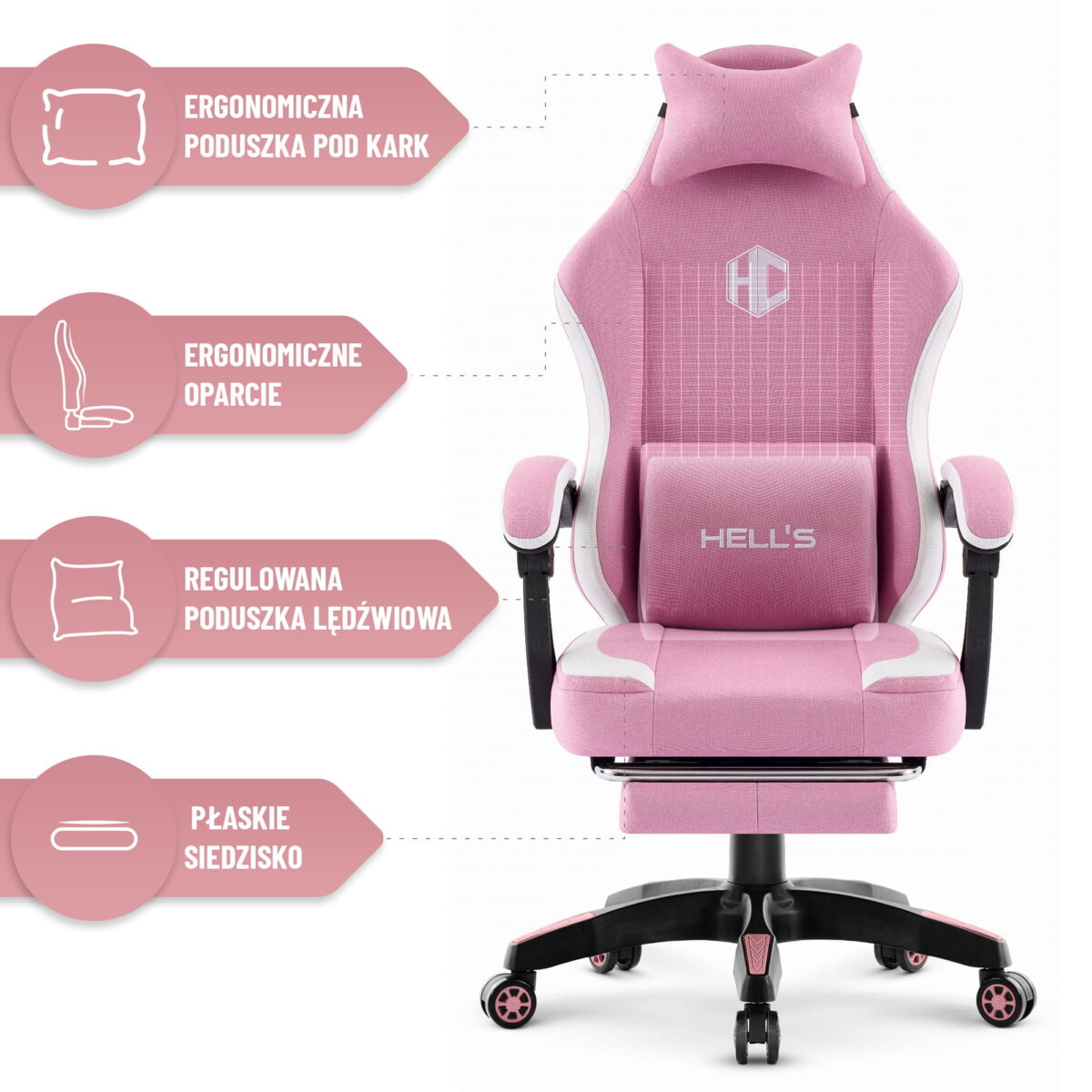 Геймерське комп'ютерне крісло Hell's Chair HC-1016 Pink тканина - Зображення 8