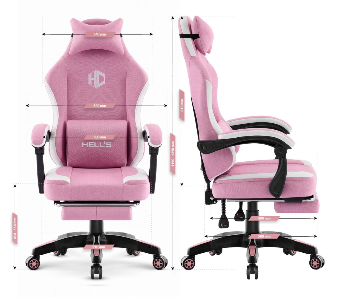 Геймерське комп'ютерне крісло Hell's Chair HC-1016 Pink тканина - Зображення 10