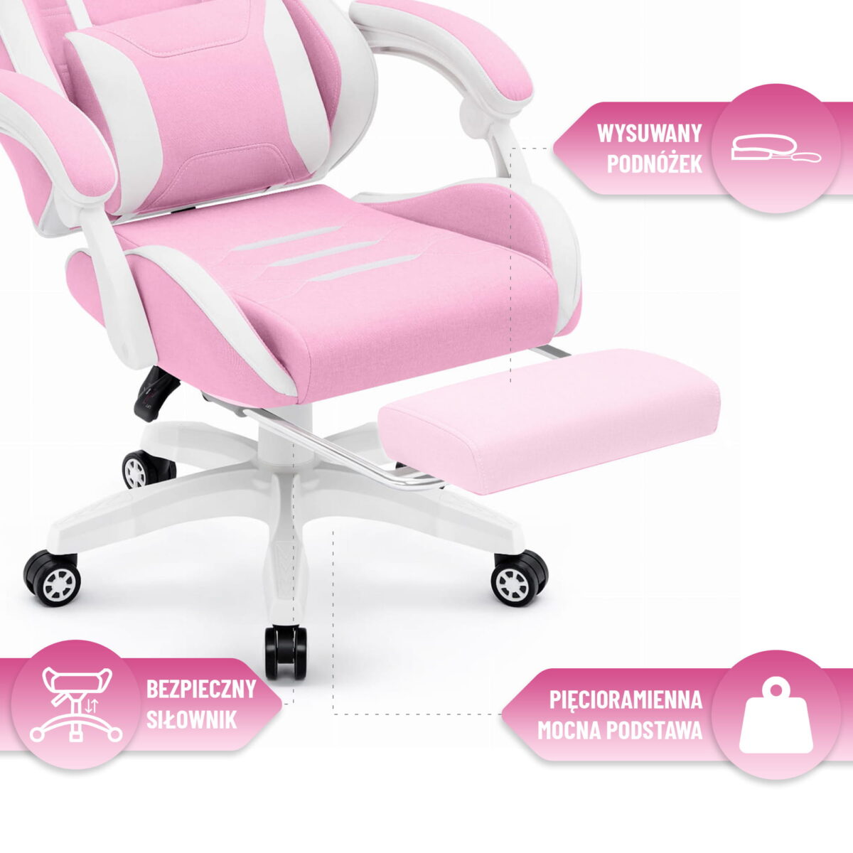 Геймерське ігрове комп'ютерне крісло Hell's Chair HC-1039 2.0 Pink White тканина - Зображення 7