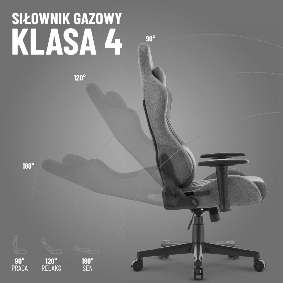 Геймерське комп'ютерне крісло Hell's Chair HC-2000 Grey Black тканина - Зображення 8