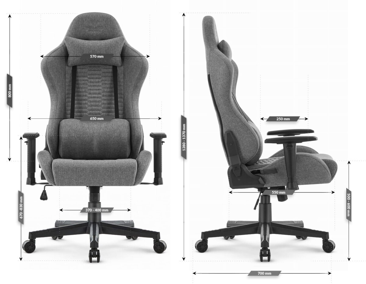 Геймерське комп'ютерне крісло Hell's Chair HC-2000 Grey Black тканина - Зображення 9