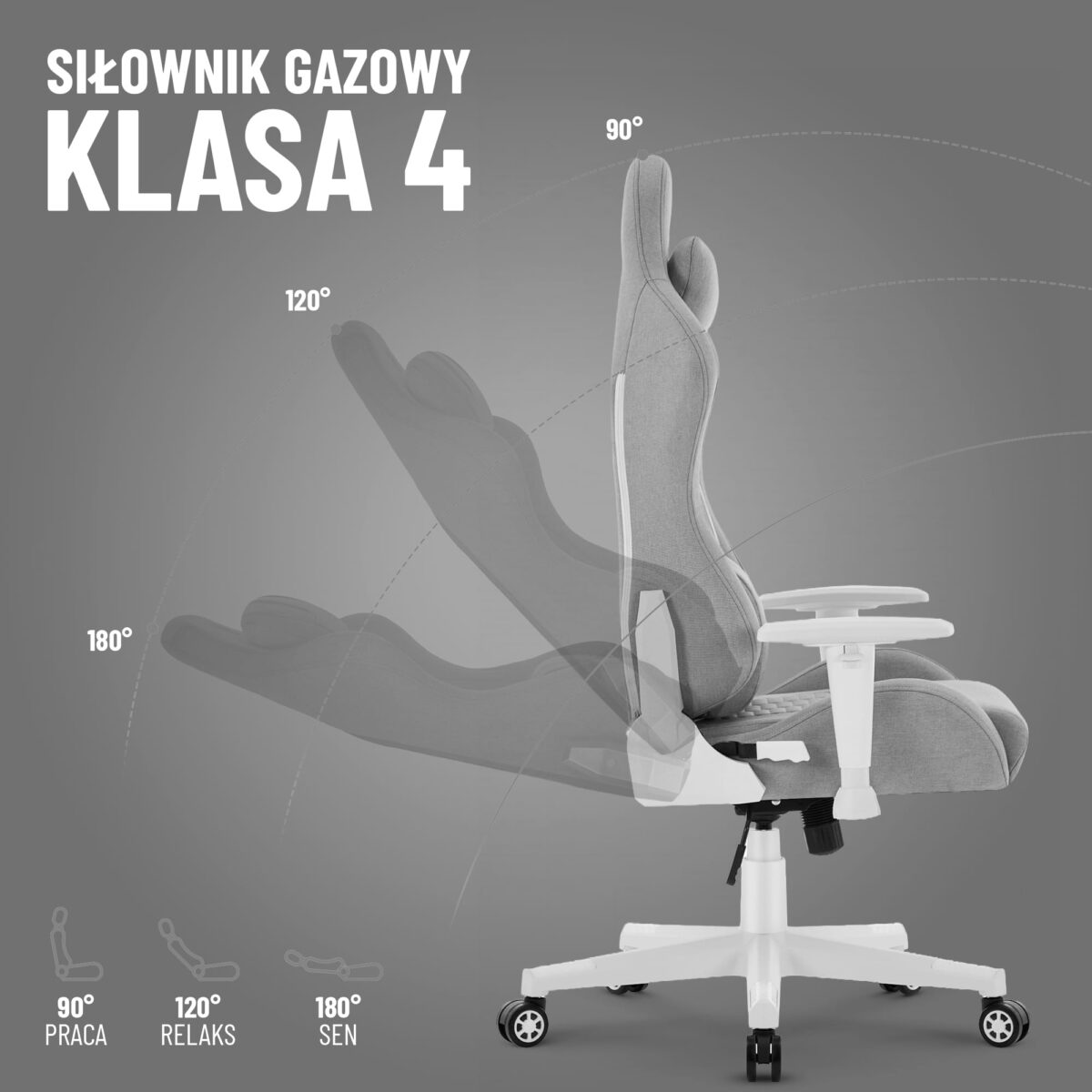 Геймерське комп'ютерне крісло Hell's Chair HC-2000 Grey White тканина - Зображення 9