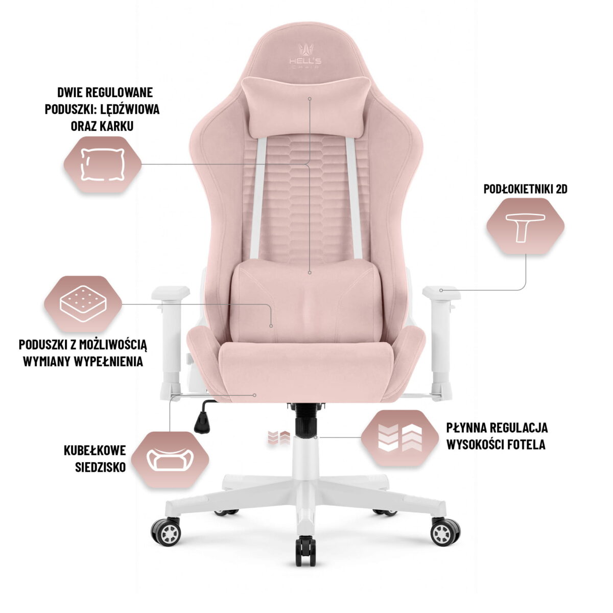 Геймерське комп'ютерне крісло Hell's Chair HC-2000 Pink White тканина - Зображення 9