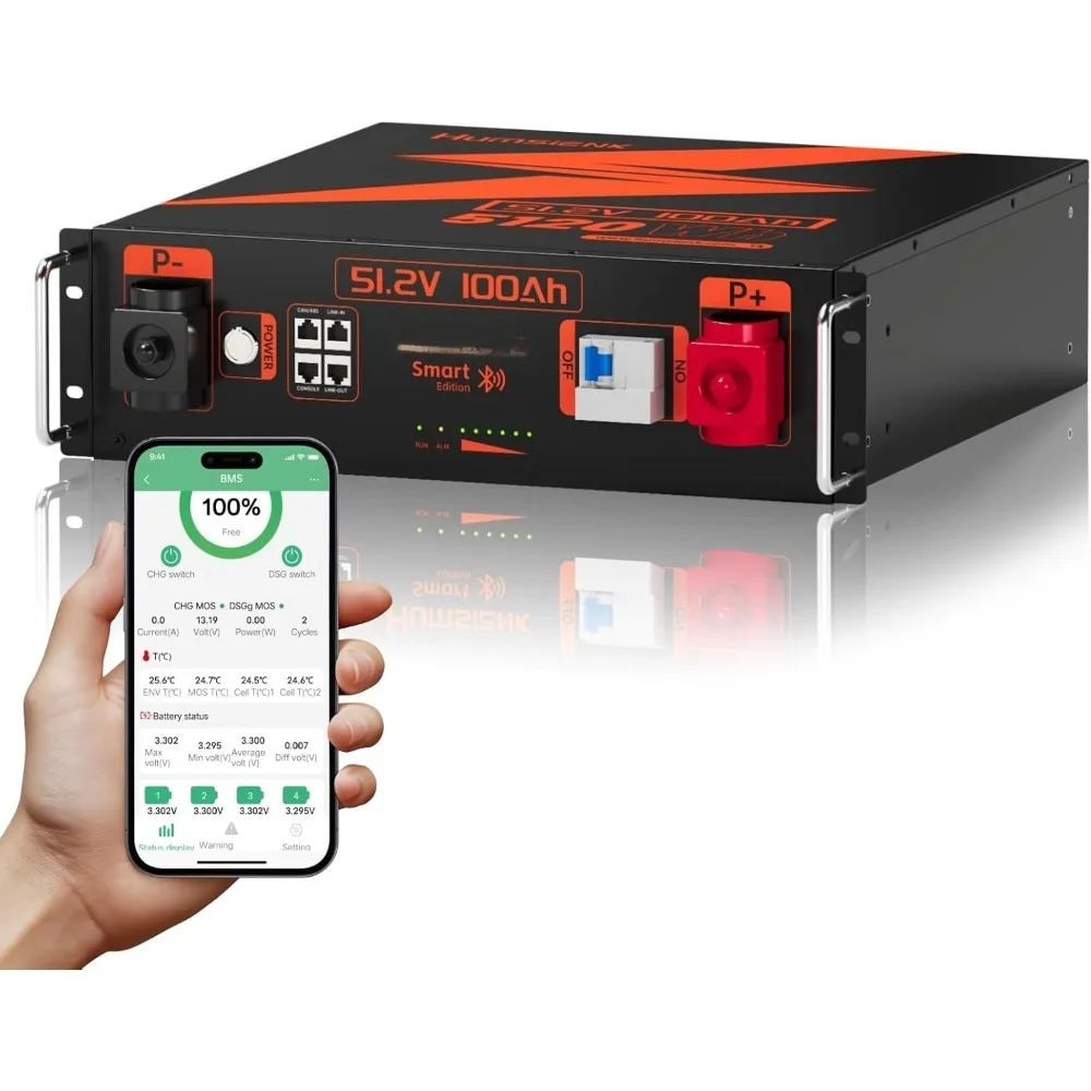 S1d0b42f647b642728ab234ef4699f8e74 Акумулятор LiFePO4 48V 100Ah 5.12 кВт·год 3U Rack Накопичувач енергії Humsienk HS48V100AH100RACK-3U-EU з Bluetooth та Smart BMS