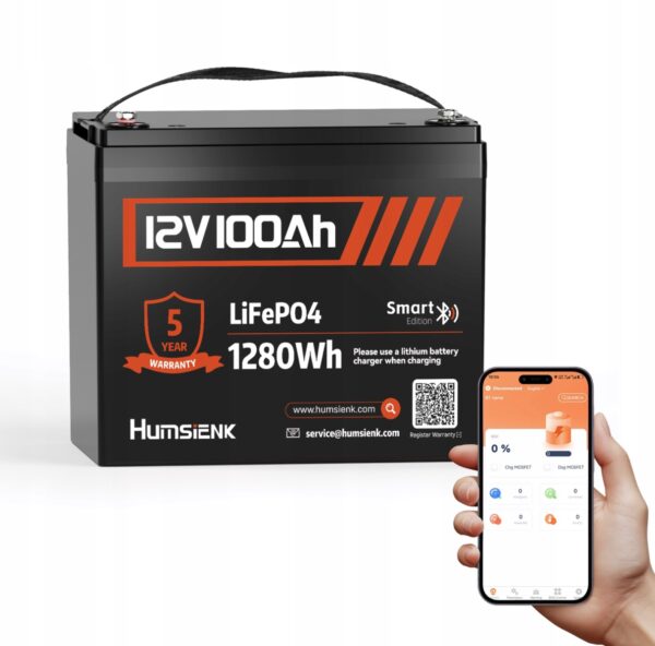 Акумулятор HumsiENKD MAX PLUS LiFePO4 12V 100Ah 1280 Вт·год 15000+ циклів BT Z BMS 110A HS12V100AH100MAXPLUS