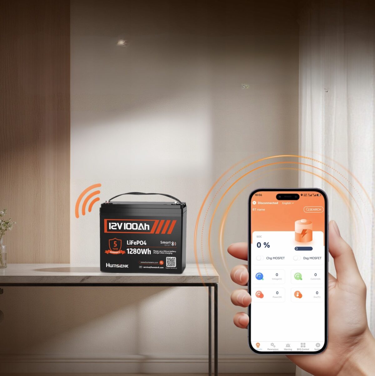 Акумулятор HumsiENKD MAX PLUS LiFePO4 12V 100Ah 1280 Вт·год 15000+ циклів BT Z BMS 110A HS12V100AH100MAXPLUS