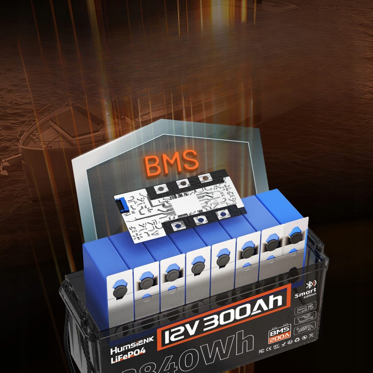 Акумулятор Humsienk 12V 300Ah (HS12V300AH200BT) з Bluetooth 200A BMS 3840Wh 15000+ циклів