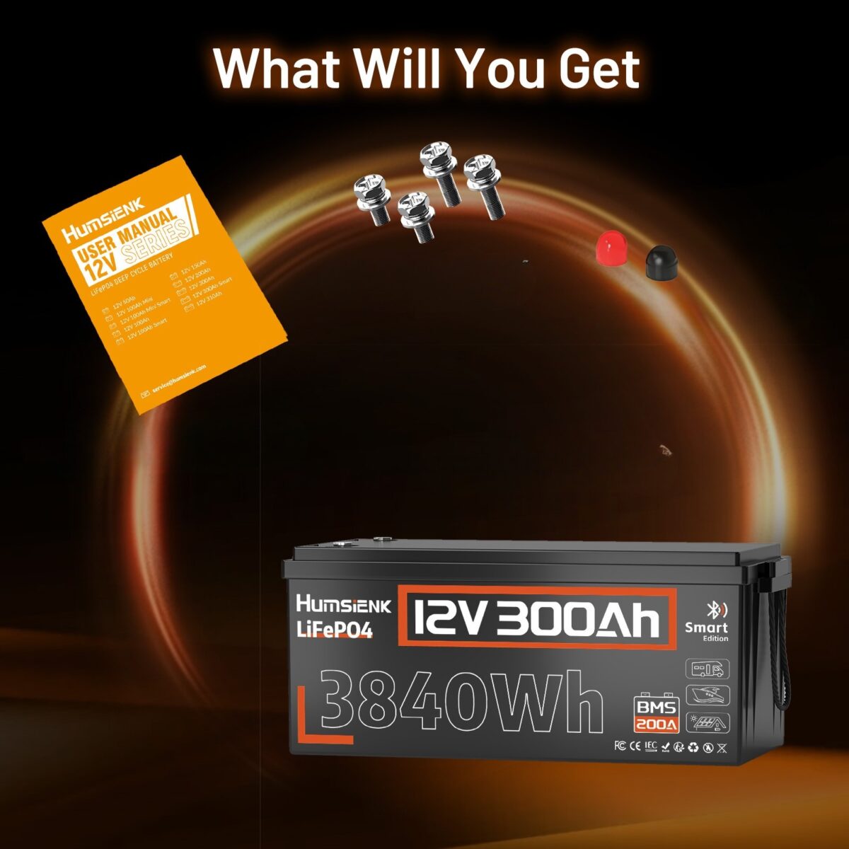 Акумулятор Humsienk 12V 300Ah (HS12V300AH200BT) з Bluetooth 200A BMS 3840Wh 15000+ циклів