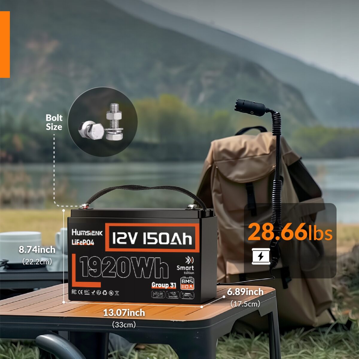 Акумулятор LiFePO4 12V 150Ah Bluetooth 110A BMS HumsiENK HS12V150AH110BT