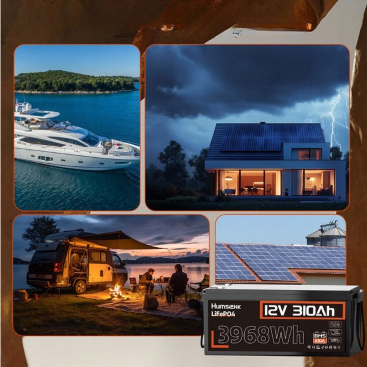 Акумулятор HumsiENK LiFePO4 12V 310Ah з BMS (HS12V310AH100) 3968Wh 15000+ циклів IP67