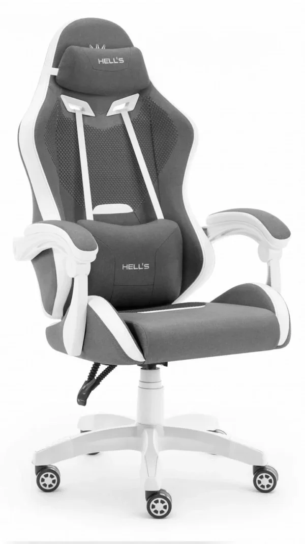 Геймерське ігрове комп'ютерне крісло Hell's Chair HC-1012 Grey White тканина