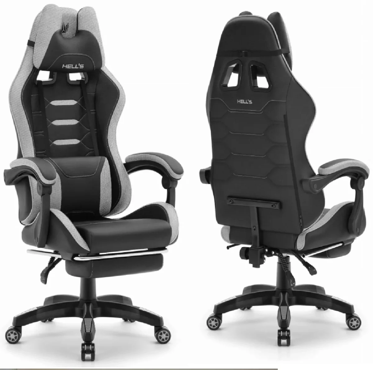 Геймерське ігрове комп'ютерне крісло Hell's Chair HC-1039 2.0 Gray Black тканина - Зображення 3